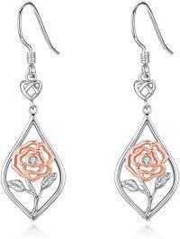 wholesale 925 Sterling Silver Rose Dangle Earrings with Birthstone Flower Jewelry for Women-April-Diamond