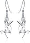wholesale 925 Sterling Silver Hypoallergenic Leaf Drop Earrings with Cubic Zirconia Stones for Women Girls  4cm Long-0-0