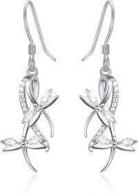 wholesale 925 Sterling Silver Hypoallergenic Leaf Drop Earrings with Cubic Zirconia Stones for Women Girls  4cm Long-clear