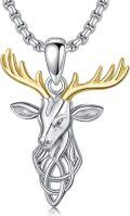 wholesale 925 Sterling Silver Deer Head with Gold Antlers Pendant Necklace  for Men-0-0