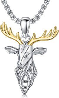 wholesale 925 Sterling Silver Deer Head with Gold Antlers Pendant Necklace  for Men-Deer Necklace