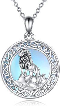 wholesale 925 Sterling Silver Lion on Mountain with Blue Stone Celtic Knot Pendant Necklace for Women-Animal necklace-Lion