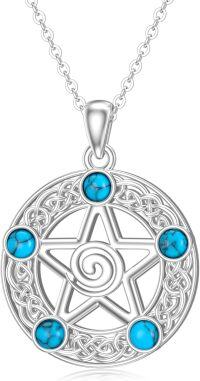 wholesale 925 Sterling Silver Turquoise Triple Moon Goddess Celtic Knot Pentacle Sun & Moon Hecate Tetragrammaton Pendant Necklace-Pentagram Spiral