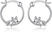 wholesale 925 Sterling Silver French Bulldog Hoop Earrings - Adorable Dog Gift for Her-French Bulldog-White Gold