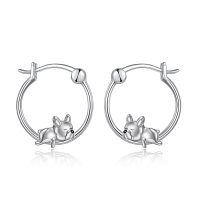 wholesale 925 Sterling Silver French Bulldog Hoop Earrings Wholesale Sleepy Dog Charm Jewelry-French Bulldog-White Gold