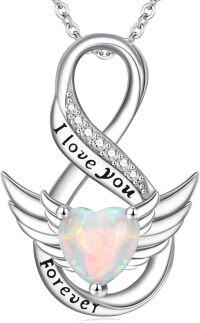 wholesale 925 Sterling Silver Opal Heart Angel Wing Infinity Love Forever Necklace-Angel Wings