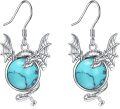 wholesale 925 Sterling Silver Turquoise Dragon Drop Earrings Gothic Antique Style Jewelry for Women Girls-0-0