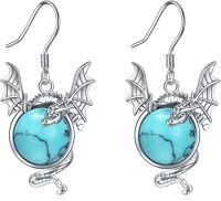 wholesale 925 Sterling Silver Turquoise Dragon Drop Earrings Gothic Antique Style Jewelry for Women Girls-Dragon turquoise earrings