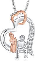 wholesale 925 Sterling Silver Double Heart with Figures and Cubic Zirconia Pendant Necklace  for Women Sisters Moms Friends-0-0