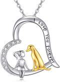 wholesale 925 Sterling Silver Heart-Shaped Moon Girl and Dog Pendant Necklace-0-0
