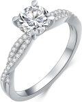 wholesale TOUPOP 1 Carat Twisted Vine Moissanite Engagement Ring Promise Ring For Her 925 Sterling Silver 18k White Gold Plated Wedding Anniversary Christmas For Wife Girlfriend Her Jewelry -0-0