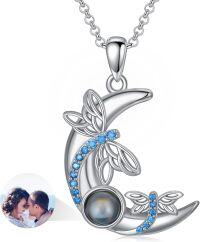 wholesale 925 Sterling Silver Moon & Dragonfly Blue Crystal Pendant Necklaces - Romantic Gift for Her-K-Butterfly+photo