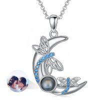 wholesale 925 Sterling Silver Moon & Dragonfly Blue Crystal Pendant Necklaces - Romantic Gift for Her-K-Butterfly+photo