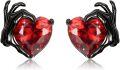 wholesale  925 Sterling Silver Heart Stud Earrings w/Red Crystal & Black Claw Design - Gothic Jewelry for Women & Men-0-0