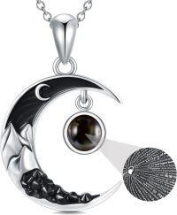 wholesale 925 Sterling Silver Crescent Moon with Black Onyx Stone Pendant Necklace - Gothic Style (45cm)-Moon-100 Languages I Love You-Moon-100 Languages I Love You Customized