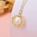 wholesale 14K Gold Freshwater Cultured Pearl Leaf Design Pendant Necklace for Women Wife Mother's Day Gift-0-2