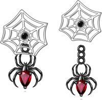 wholesale 925 Sterling Silver Gothic Spider Web & Crystal Drop Stud Earrings for Women - Halloween Costume Accessories-Spider