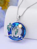 TOUPOP Sterling Silver Crystal Ocean Palm Tree Wave Pendant Necklace-0-2
