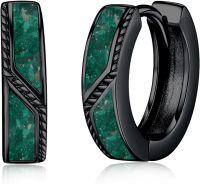 wholesale 925 Sterling Silver Malachite Viking Celtic Cross Huggie Earrings 15mm for Sensitive Ears Unisex -Black-Malachite