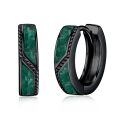 wholesale 925 Sterling Silver Green Enamel Huggie Earrings Wholesale With Geometric Design-0-0