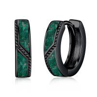 wholesale 925 Sterling Silver Green Enamel Huggie Earrings Wholesale With Geometric Design-Black-Malachite