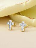 wholesale 925 Sterling Silver Cross Stud Earrings with Cubic Zirconia - Religious  for Her-0-3