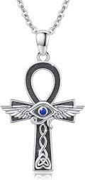 wholesale 925 Sterling Silver Egyptian Ankh Eye Of Horus Cross Winged Blue Stone Pendant Necklace For Men & Women-0-0
