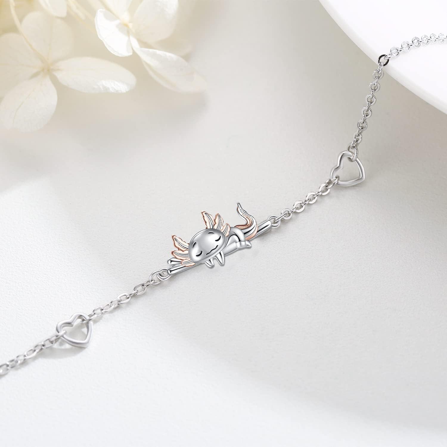 wholesale 925 Sterling Silver Dragon Charm Bracelet with Heart Links and Rose Gold Accents Gift for Women Girls Daughter Friends-0-2