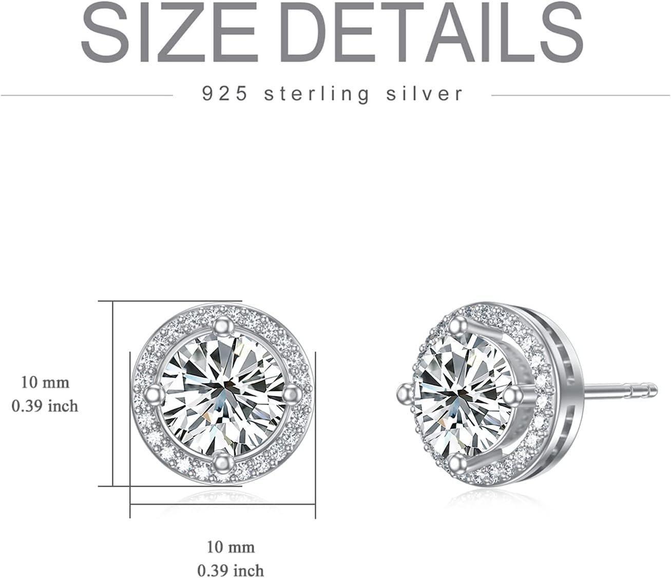 18K White Gold Plated Silver Moissanite 2ct D Color Brilliant Round Cut Halo Stud Earrings-0-5