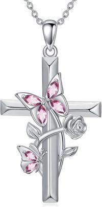 wholesale  Sterling Silver Butterfly Cross Pendant Necklace Gift for Mom Wife Grandma -10-October
