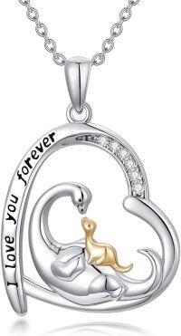 wholesale 925 Sterling Silver Dinosaur Mother & Baby Heart Pendant Necklaces - Cute s for Women-Dinosaur