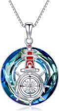 wholesale 925 Sterling Silver Round Blue Crystal Ocean Wave Lighthouse Compass Pendant Necklace-0-0