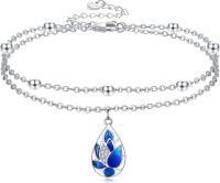 wholesale 925 Sterling Silver Blue Lotus Flower Enamel Drop Anklet for Women-Blue Lotus Teardrop Anklet