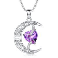 TOUPOP Sterling Silver Amethyst Moon Star Pendant Necklace-undefined
