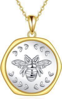 wholesale 925 Sterling Silver Bee Pendant Necklace Coin Keepsake  for Women Men-Gold