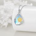wholesale 925 Sterling Silver Blue Opal Sunflower Leaf Pendant Necklace-0-2