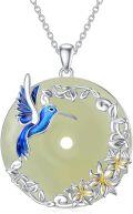 wholesale 925 Sterling Silver Green Jade Pendant with Blue Hummingbird and Gold Flowers Necklaces Gifts for Women & Girls-0-0