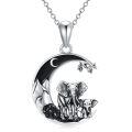 wholesale 925 Sterling Silver Elephant Family Crescent Moon Necklace with Black Crystal and Leaf Charm Pendant for Women Girls Gifts 43mm x 78mm-0-0