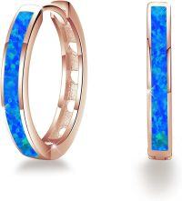 wholesale Sterling Silver Simulated Opal Hoop Earrings for Women Hypoallergenic Huggie Hinged Hoops Colorful Jewelry Gift-20mm Rose Gold Blue-20