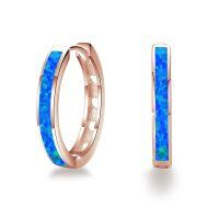 wholesale 925 Sterling Silver Simulated Opal Hoop Earrings for Women Hypoallergenic Huggie Hinged Hoops Colorful Jewelry Gift-20mm Rose Gold Blue-20