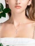 wholesale 925 Sterling Silver 925 with White Cubic Zirconia Cross Pendant Necklace for Women-0-2