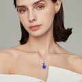 TOUPOP Sterling Silver Sapphire September Morning Glory Flower Pendant Necklace-0-2