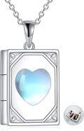 wholesale 925 Sterling Silver Heart-Shaped Moonstone Photo Locket Pendant Necklace for Women - Memorial Keepsake s-0-0