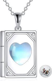 wholesale 925 Sterling Silver Heart-Shaped Moonstone Photo Locket Pendant Necklace for Women - Memorial Keepsake s-Book