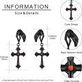 wholesale 925 Sterling Silver Black Cross with Orange Stone and Skeleton Hands Gothic Drop Earrings-0-3
