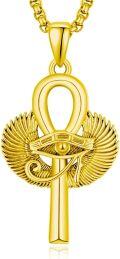 wholesale 925 Sterling Silver Plated Gold Ankh Eye of Horus Pendant Necklace for Men Women Egyptian Symbol s-0-0