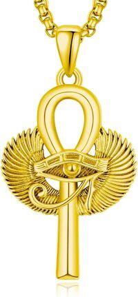 wholesale 925 Sterling Silver Plated Gold Ankh Eye of Horus Pendant Necklace for Men Women Egyptian Symbol s-A-Ankh Cross(gold)