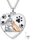 wholesale 925 Sterling Silver Heart Shaped Pet Memorial Keepsake Pendant with Dog and Human Figurine Design - 3D Engraved Paw Prints & Funnel Included-0-0