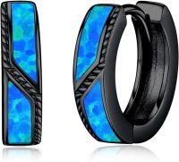 wholesale 925 Sterling Silver Blue Opal Viking Celtic Cross Huggie Hoop Earrings 15mm for Women Men Gifts-Black-Blue Opal