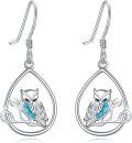 wholesale 925 Sterling Silver Teardrop Turquoise Owl Drop Earrings for Women-0-0